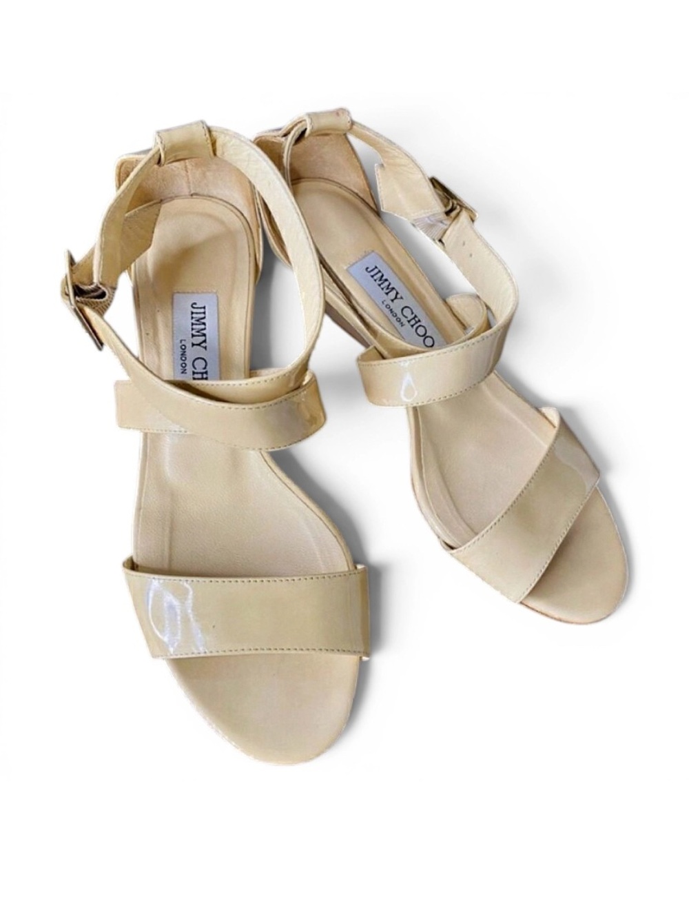 🛍️ Jimmy Choo Authentic Tan Patent Leather Strappy Heels